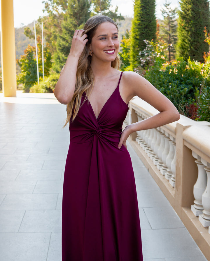 Vestido Largo de Fiesta Nudo Burdeo