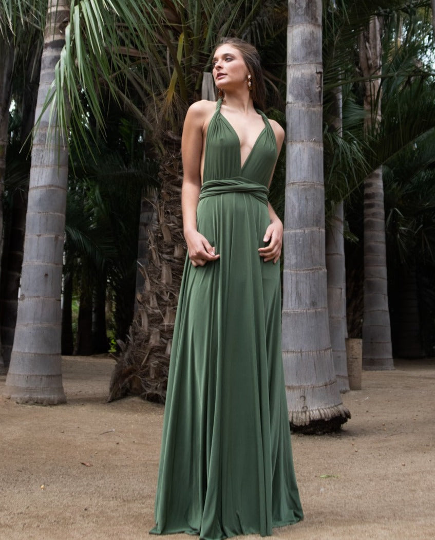VESTIDO LARGO MULTI LYCRA VERDE OLIVO