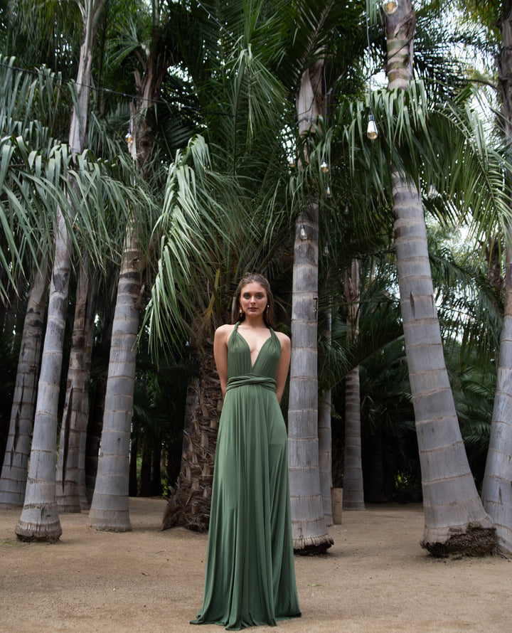 VESTIDO LARGO MULTI LYCRA VERDE OLIVO