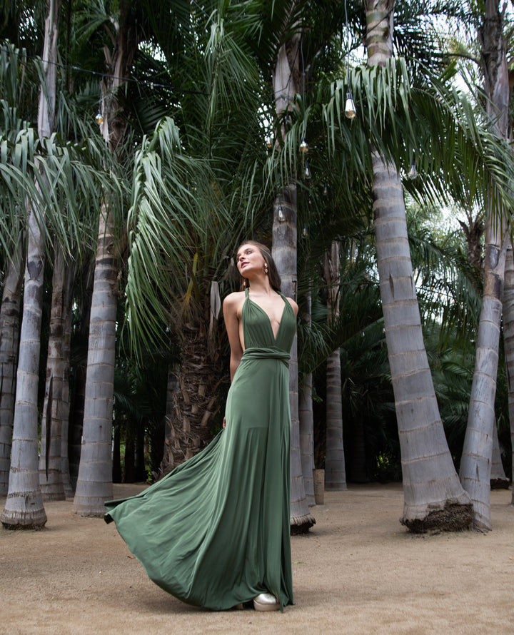 VESTIDO LARGO MULTI LYCRA VERDE OLIVO