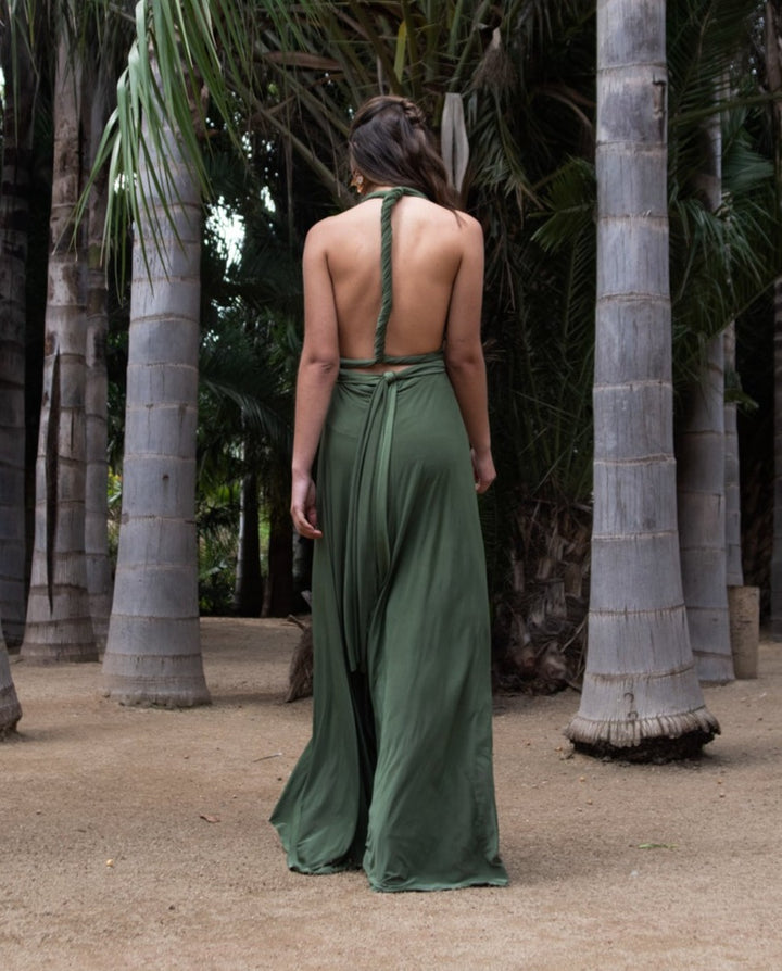 VESTIDO LARGO MULTI LYCRA VERDE OLIVO