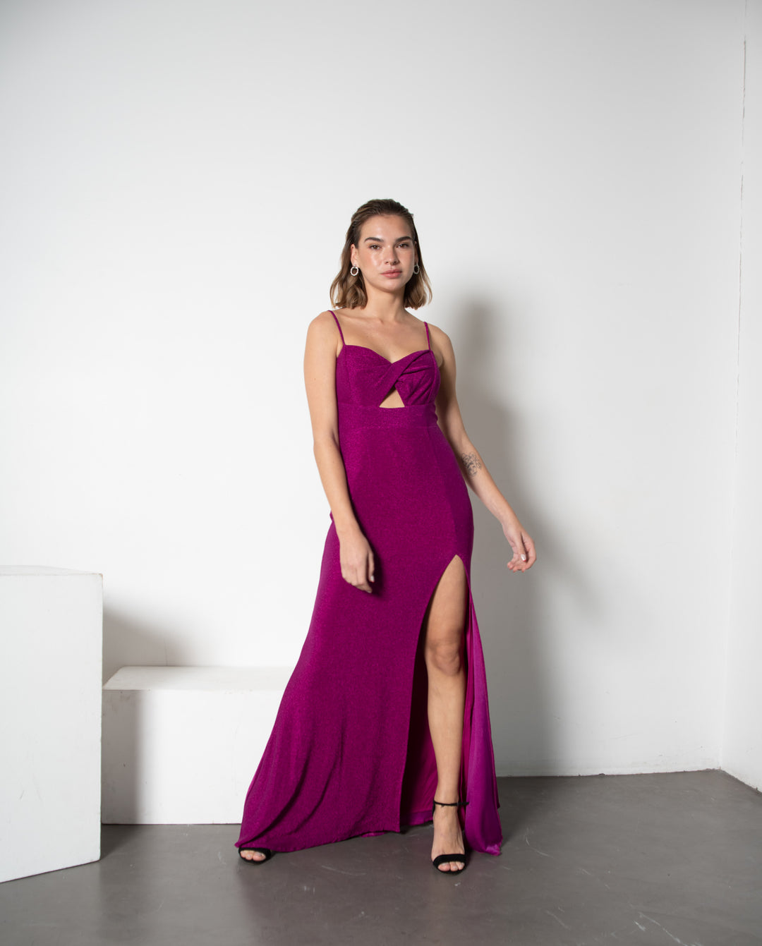 VESTIDO LARGO MARTINA BRILLOS FUCSIA