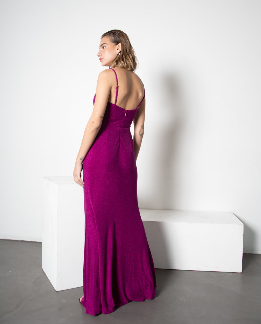 VESTIDO LARGO MARTINA BRILLOS FUCSIA