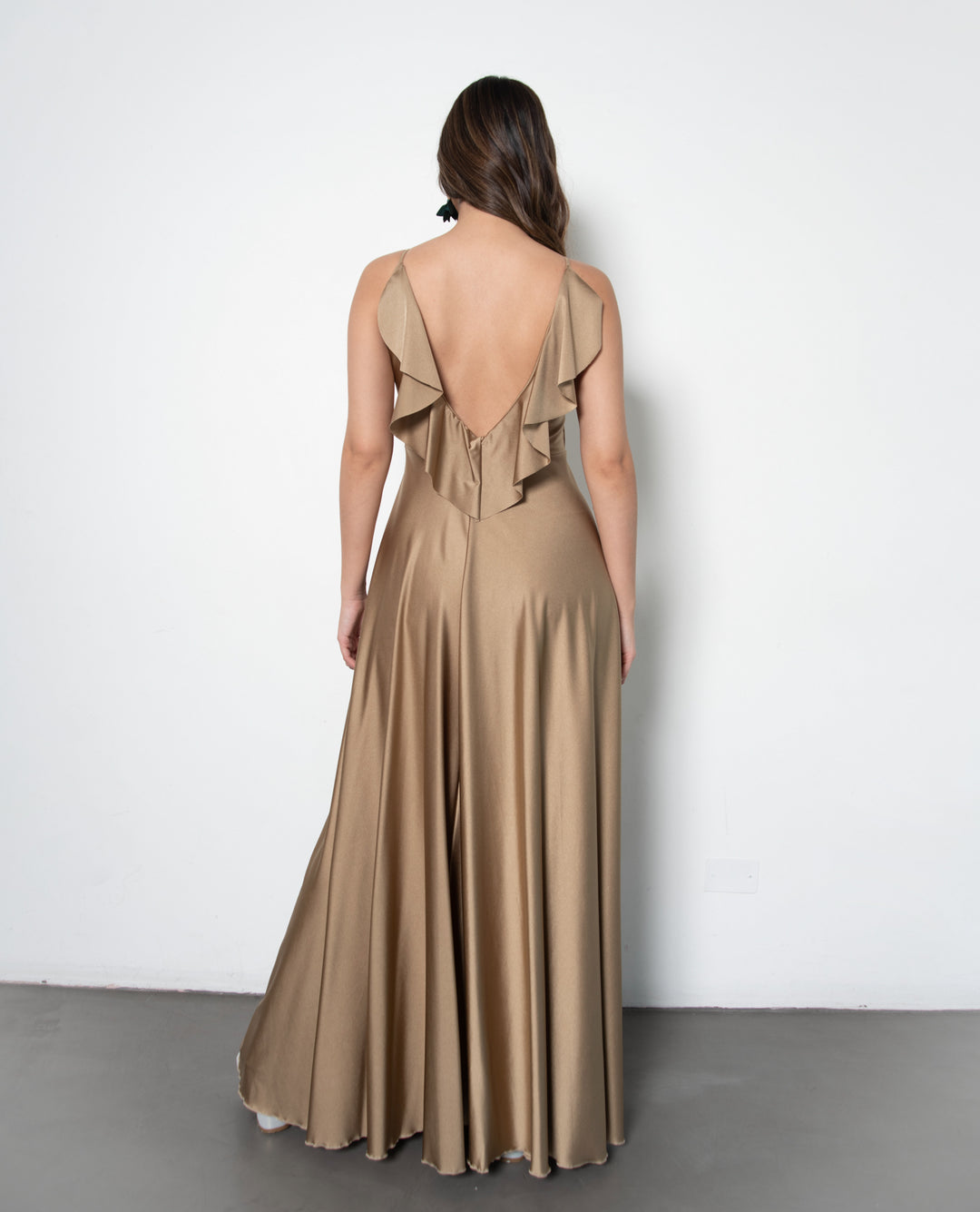 VESTIDO DE FISTA LARGO DANIELA DORADO OSCURO