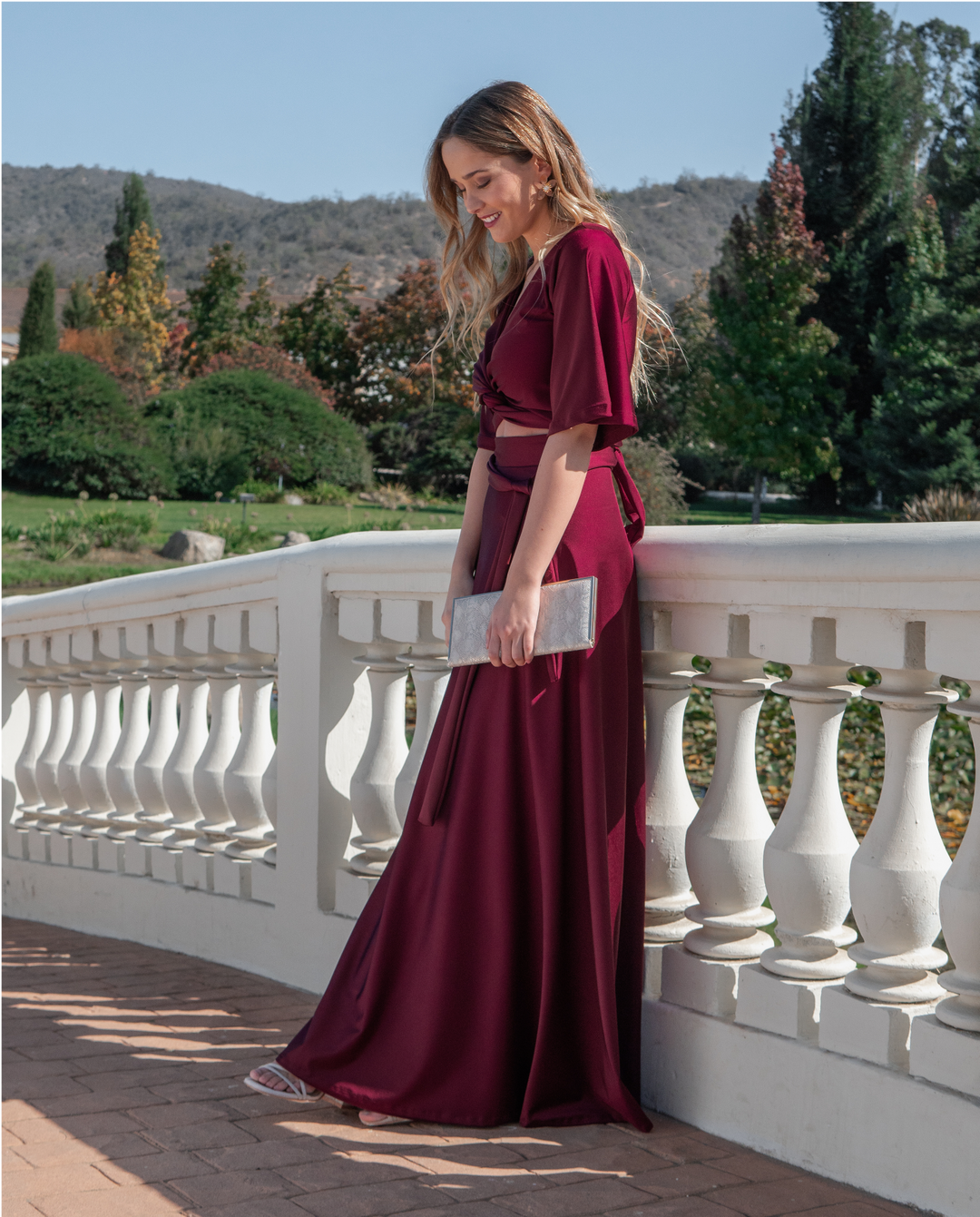MAXI FALDA PASCUALA PAREO BORDE RECTO LYCRA DUPONT BURDEO