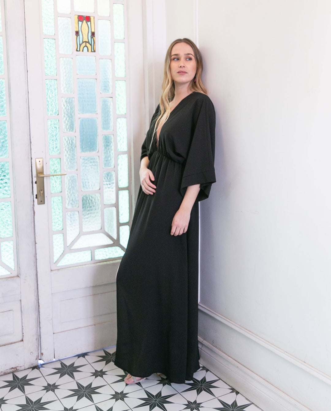 VESTIDO DE FIESTA LARGO POLA NEGRO