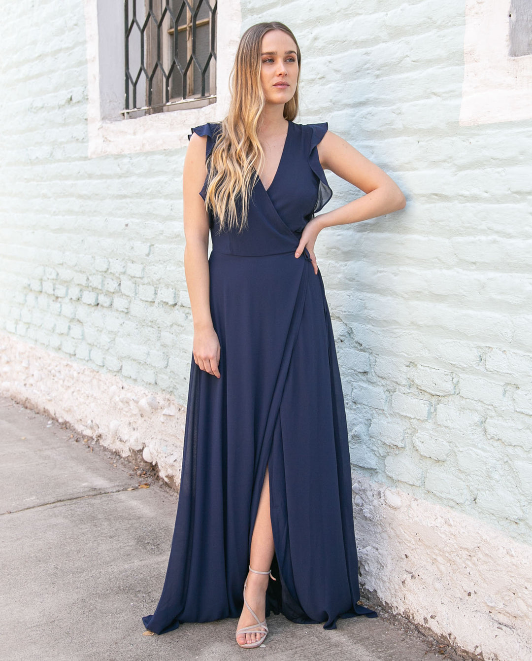 VESTIDO DE FIESTA LARGO CLARA GASA AZUL OSCURO