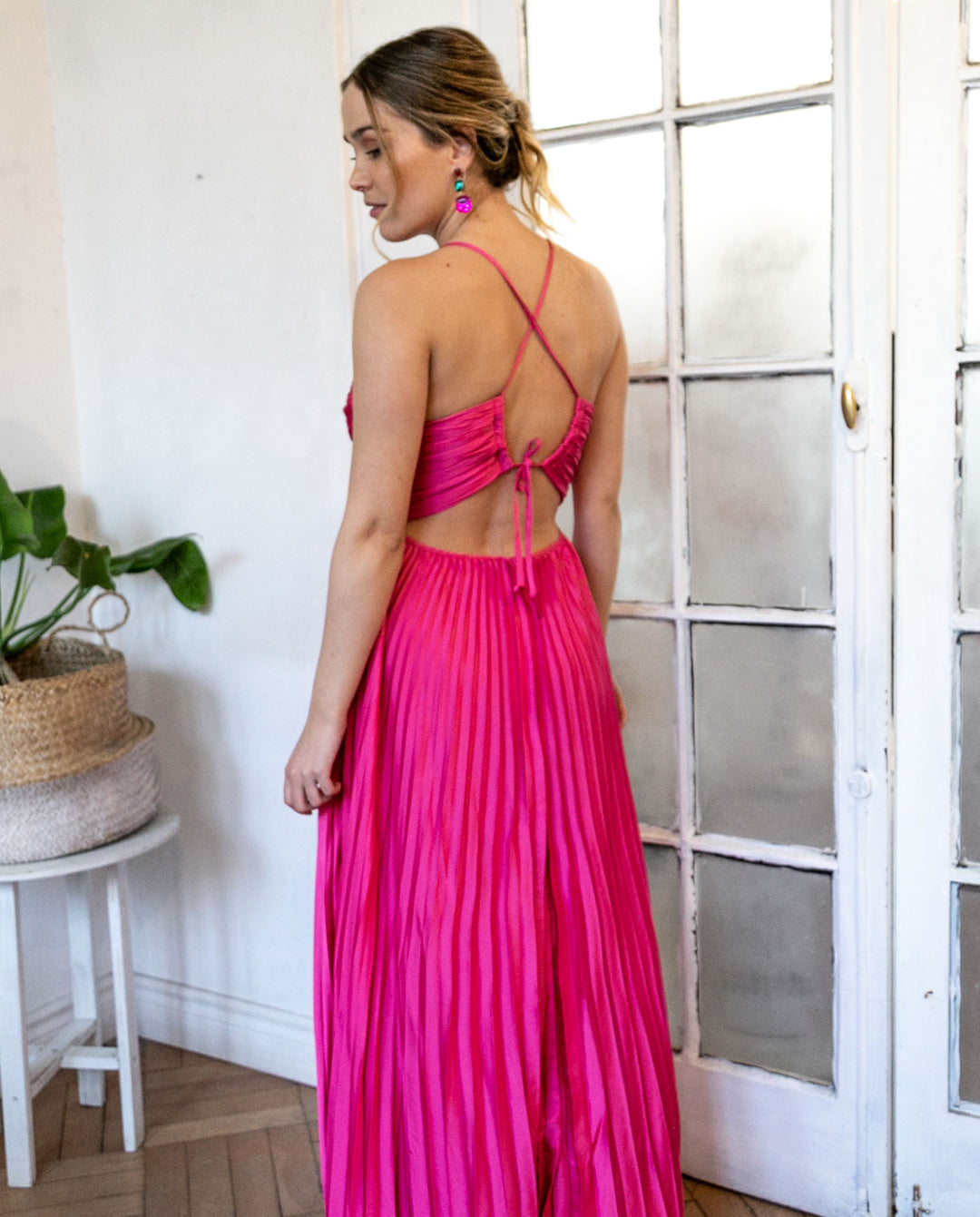 VESTIDO DE FIESTA LARGO MACA FUCSIA