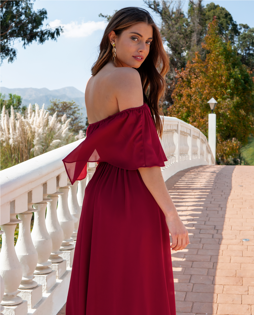 Vestido Largo De Fiesta Mali Burdeo