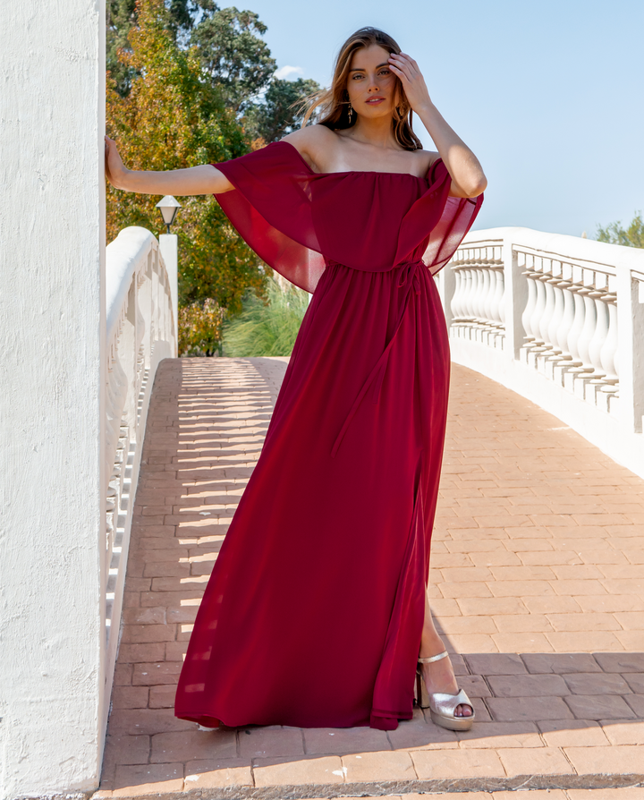 Vestido Largo De Fiesta Mali Burdeo