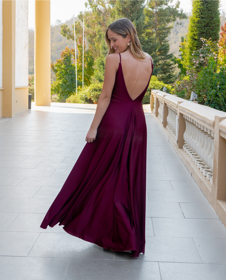 Vestido Largo de Fiesta Nudo Burdeo