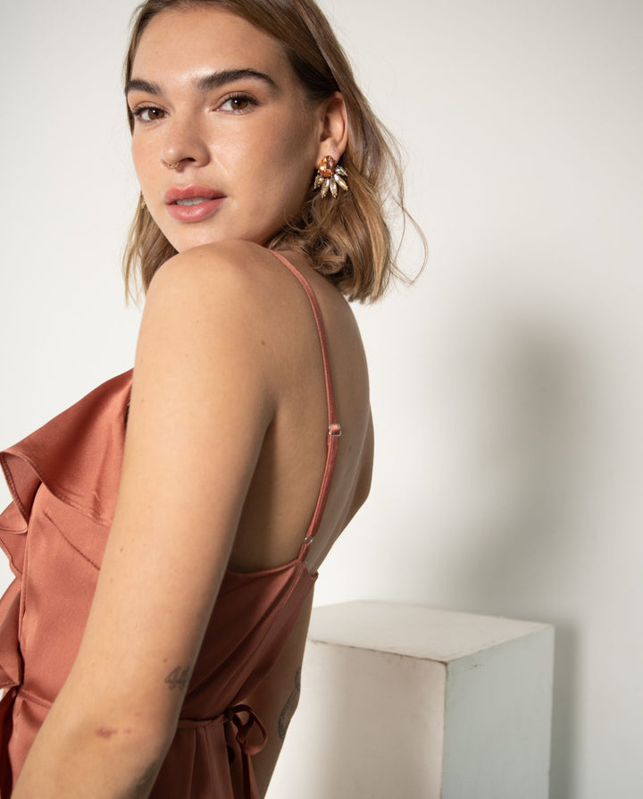 VESTIDO DE FIESTA MIDI SELMA TERRACOTA