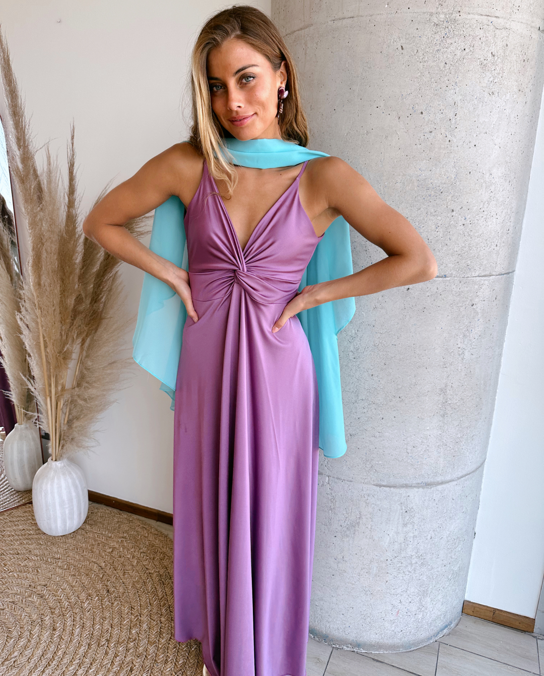 Vestido Largo de Fiesta Nudo Lila