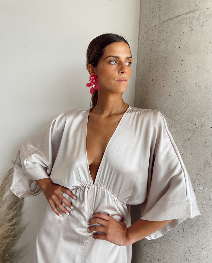 VESTIDO DE FIESTA LARGO POLA SATIN CHAMPAGNE