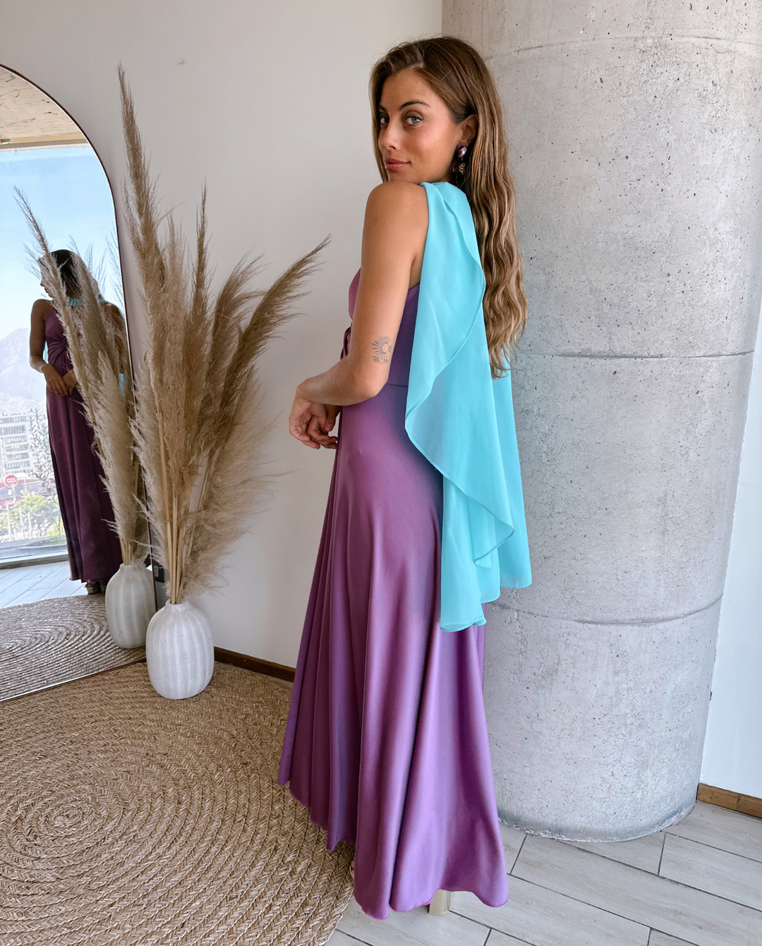 Vestido Largo de Fiesta Nudo Lila