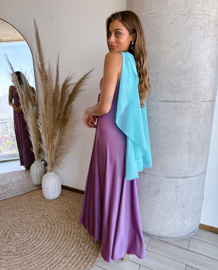 Vestido Largo de Fiesta Nudo Lila