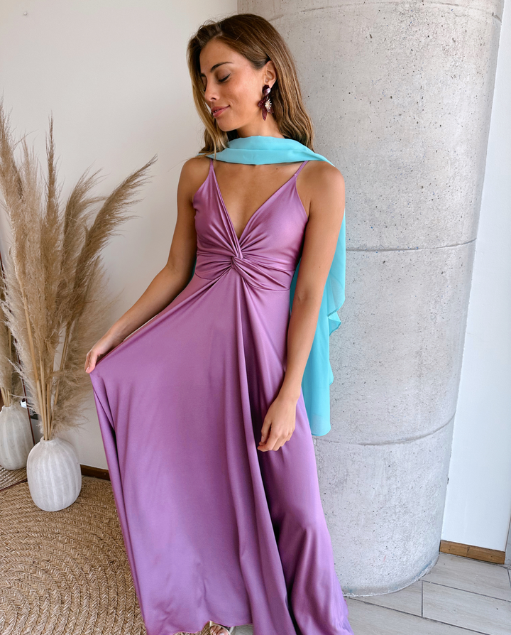 Vestido Largo de Fiesta Nudo Lila