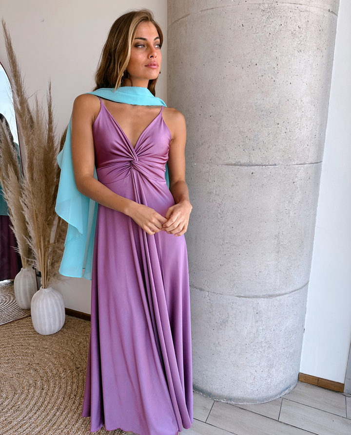 Vestido Largo de Fiesta Nudo Lila
