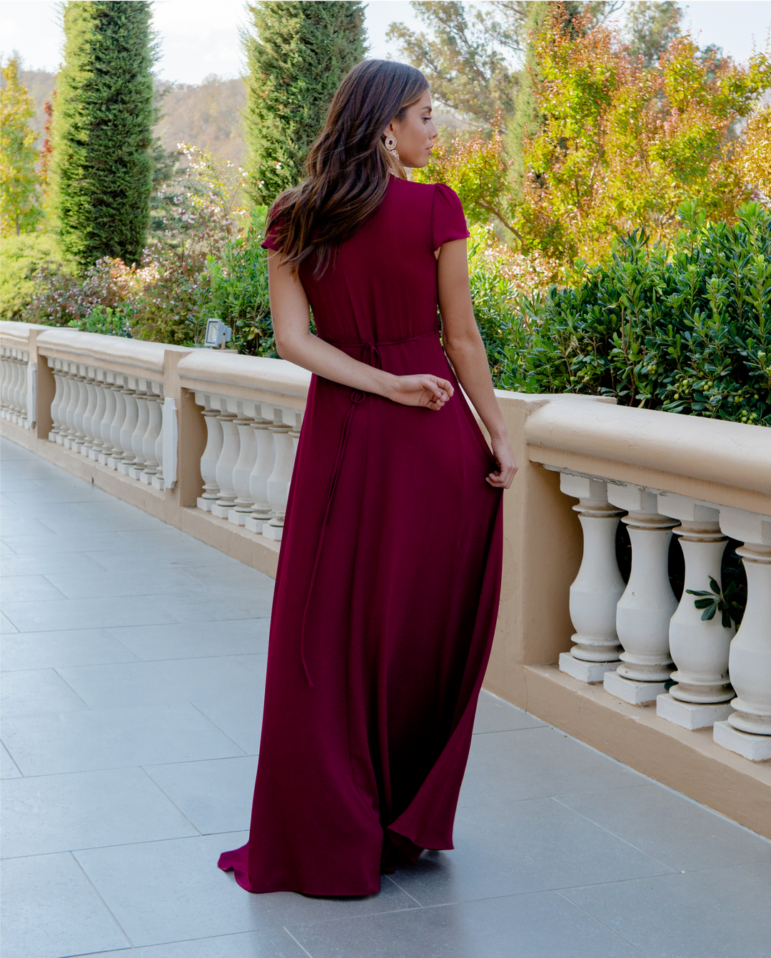 VESTIDO LARGO DE FIESTA SARA GASA BURDEO