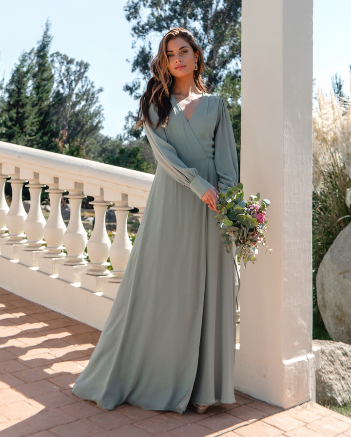 Vestido Largo Jacinta Manga Larga Verde Olivo