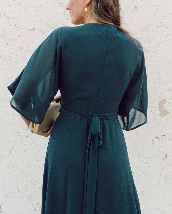 Vestido Largo de Fiesta Leandra Gasa Verde Oscuro