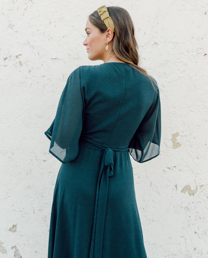 Vestido Largo de Fiesta Leandra Gasa Verde Oscuro