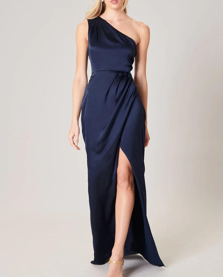 Vestido De Fiesta Largo Amaia Un Hombro Azul Oscuro