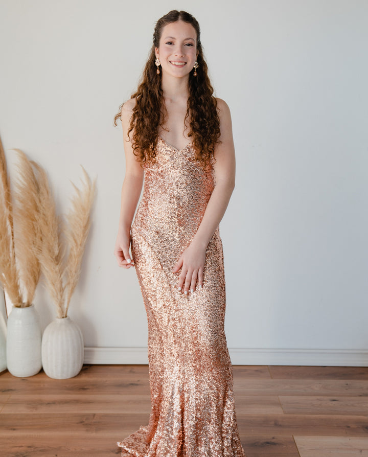 Vestido Largo de Fiesta Amsterdam Lentejuelas Rose Gold