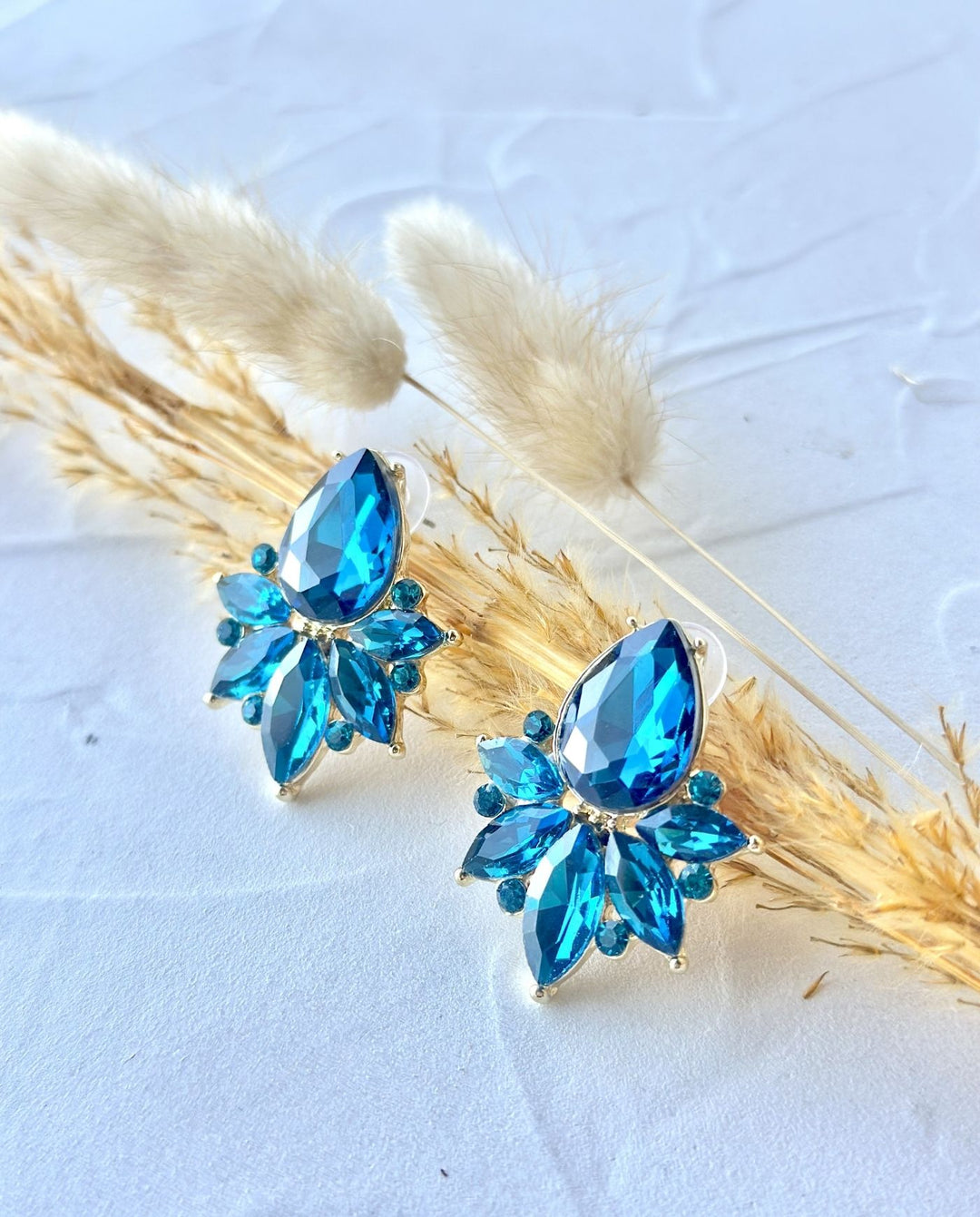 Aros Emma Gota Piedras y Strass Azul Medio