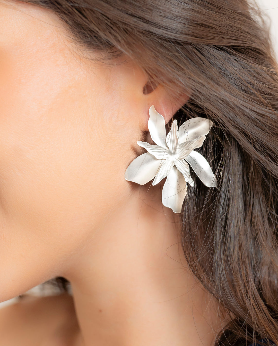 Aros Amelie Flor Mate Plateado