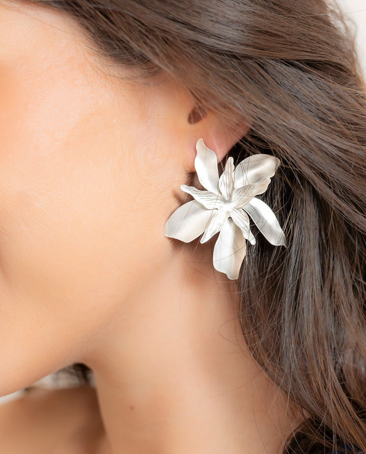 Aros Amelie Flor Mate Plateado