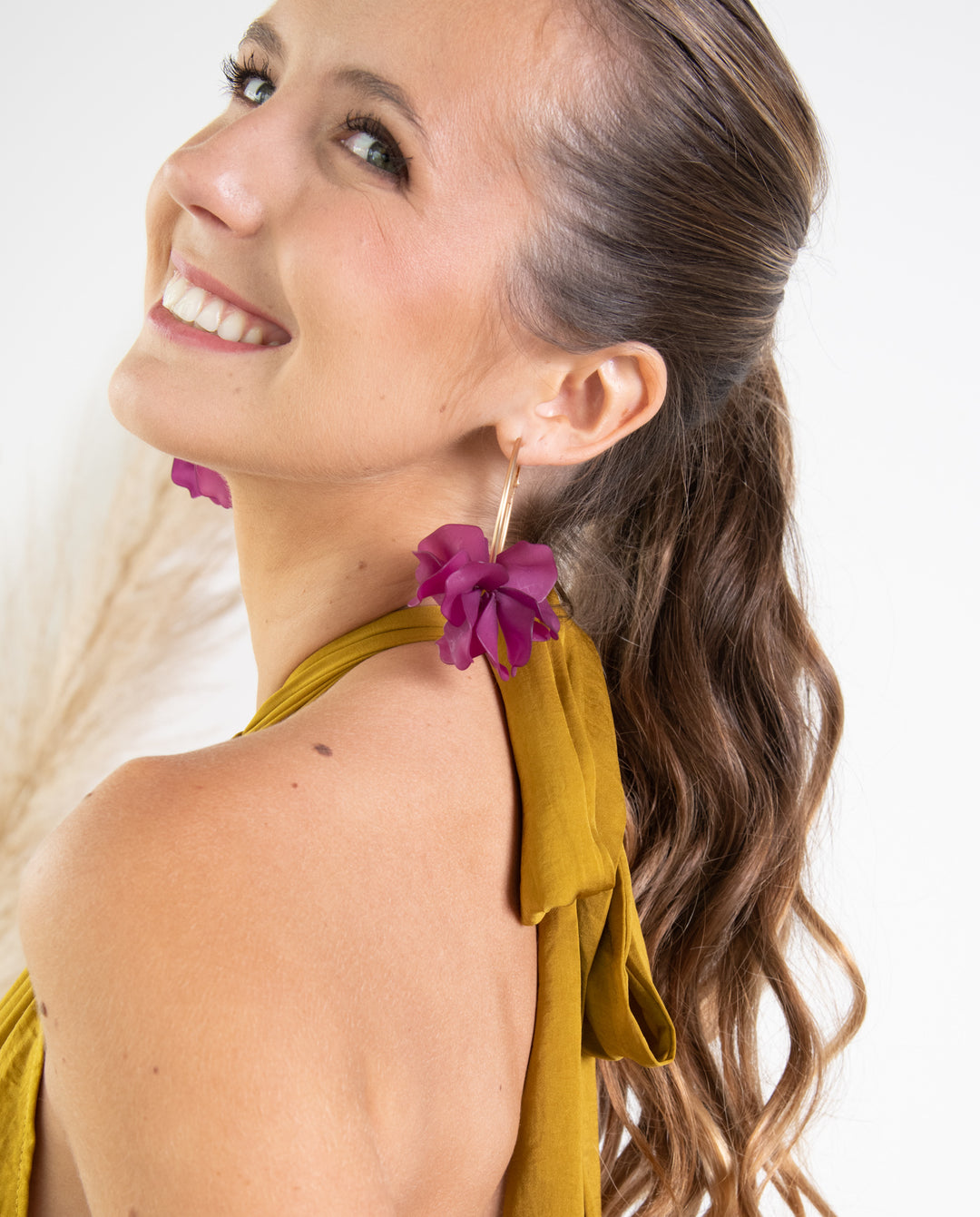 Aros Pia Flor Fucsia