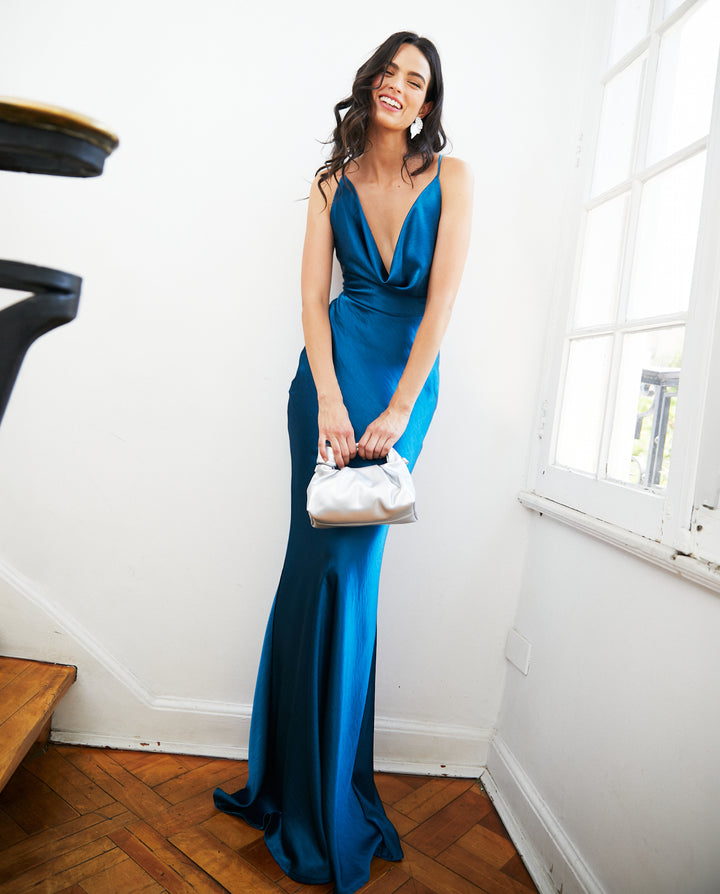 Vestido Largo de Fiesta Dominga Turquesa Oscuro