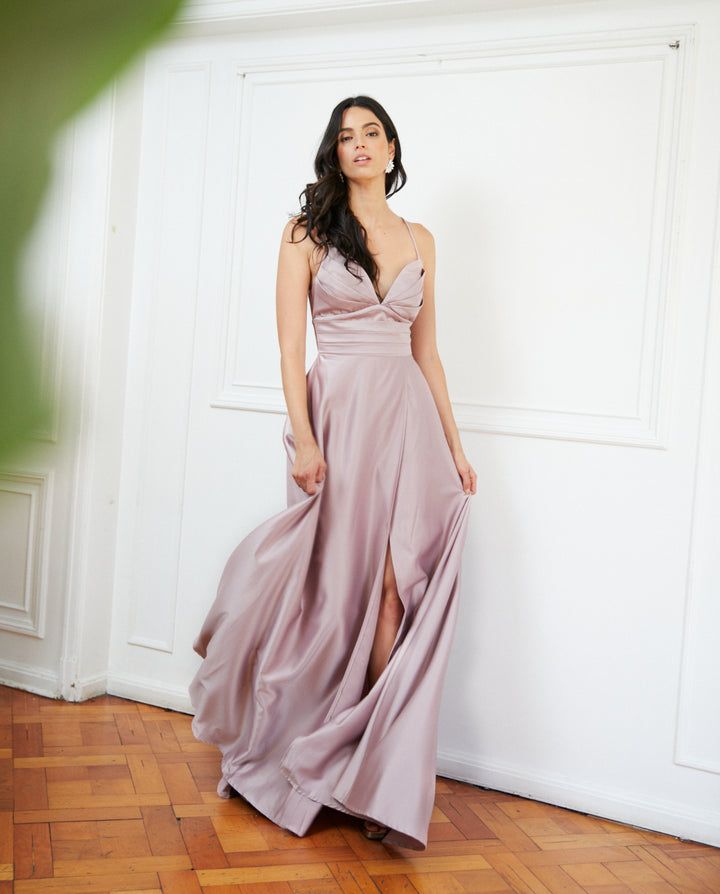 Vestido Largo de Fiesta Palma Rosado Claro