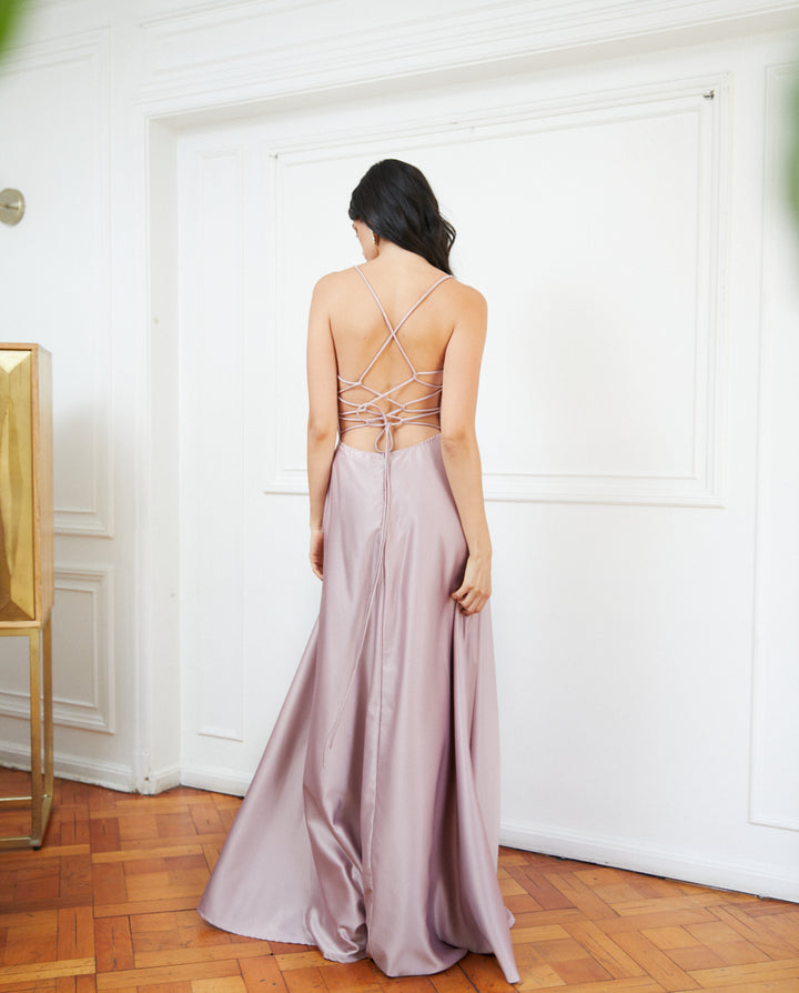 Vestido Largo de Fiesta Palma Rosado Claro