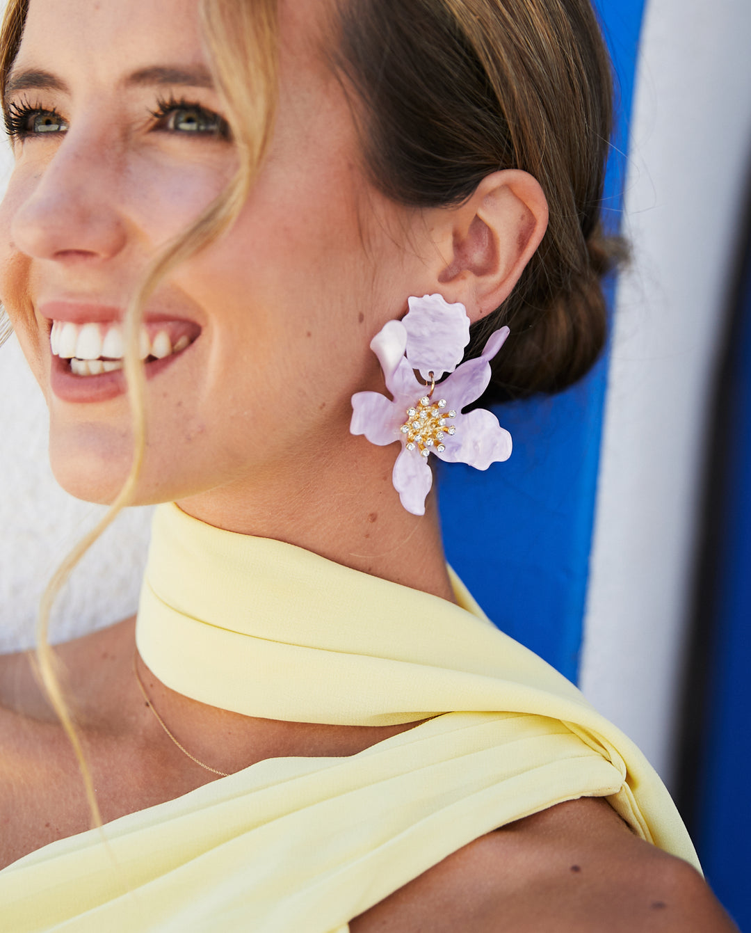 Aros Maxi Flor Brillos Lila