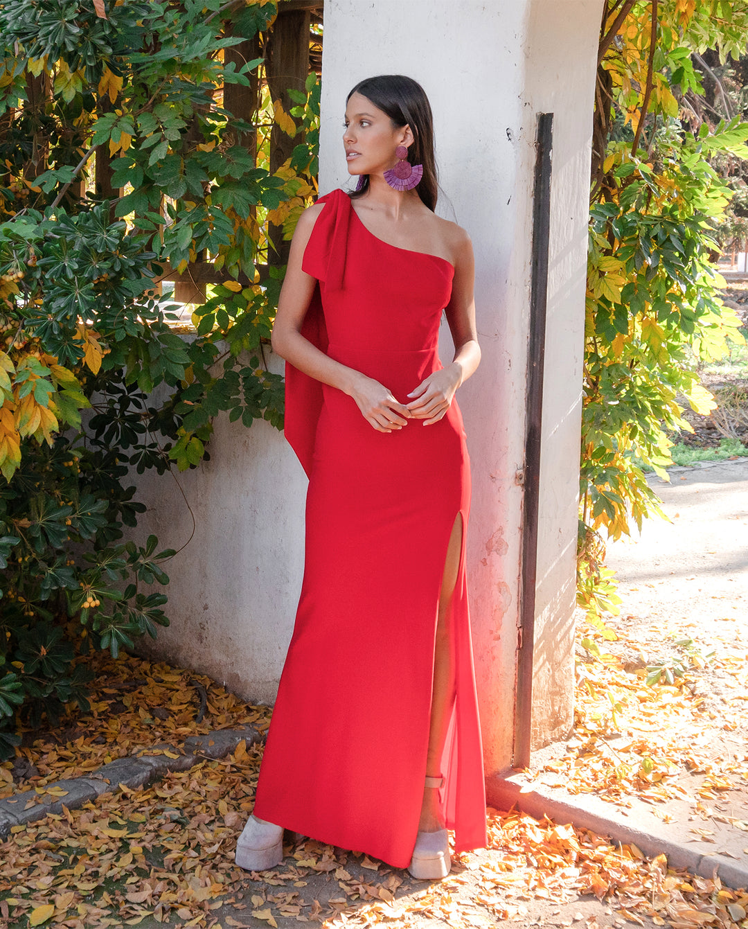 VESTIDO DE FIESTA LARGO PAULINE UN HOMBRO ROJO