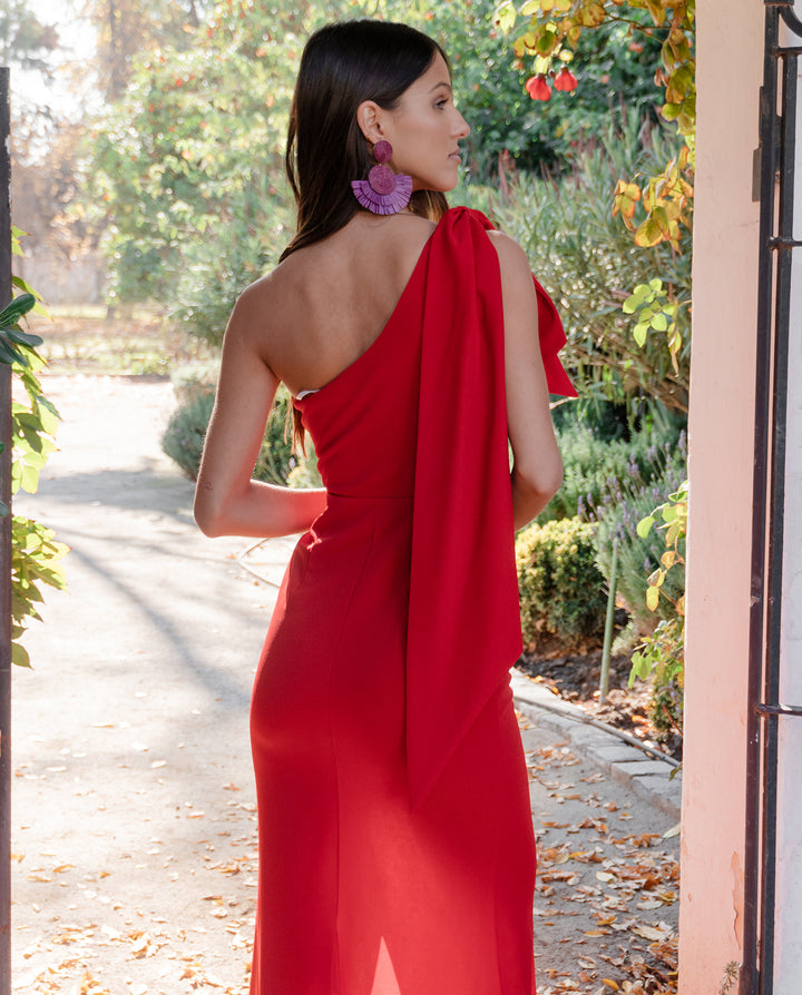 VESTIDO DE FIESTA LARGO PAULINE UN HOMBRO ROJO