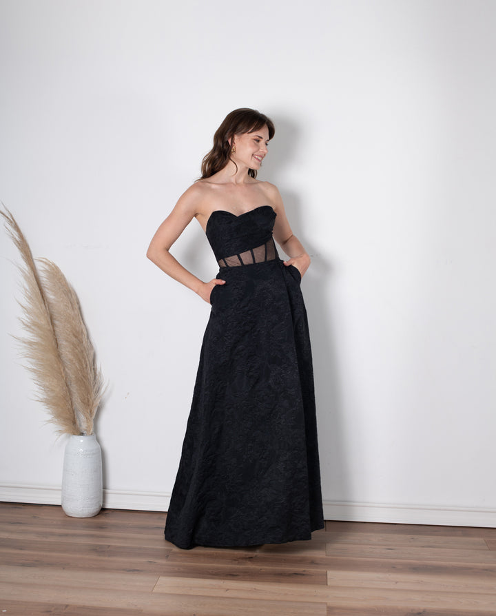 Vestido Largo de Fiesta Mia Strapless Negro