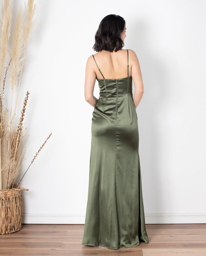 Vestido Largo de Fiesta Corset Verde Olivo