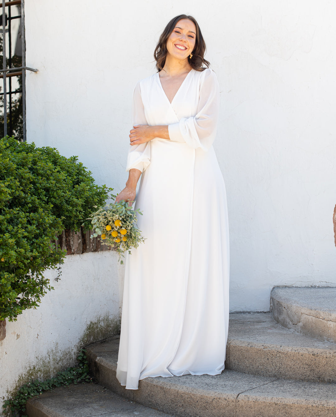 Matrimonio Civil Vestido Corto Manga Larga Boda Vestido Largo De