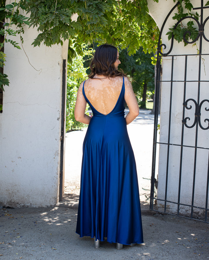 Vestido Largo de Fiesta Nudo Azul Royal