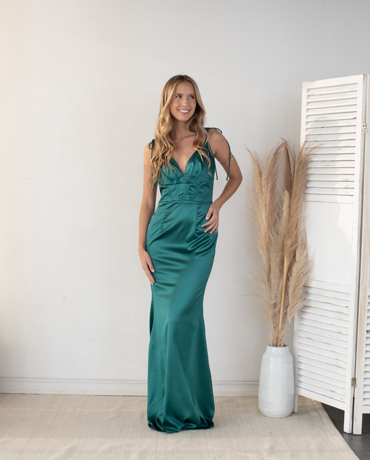 Vestido Largo de Fiesta Ariana Corset Verde Oscuro