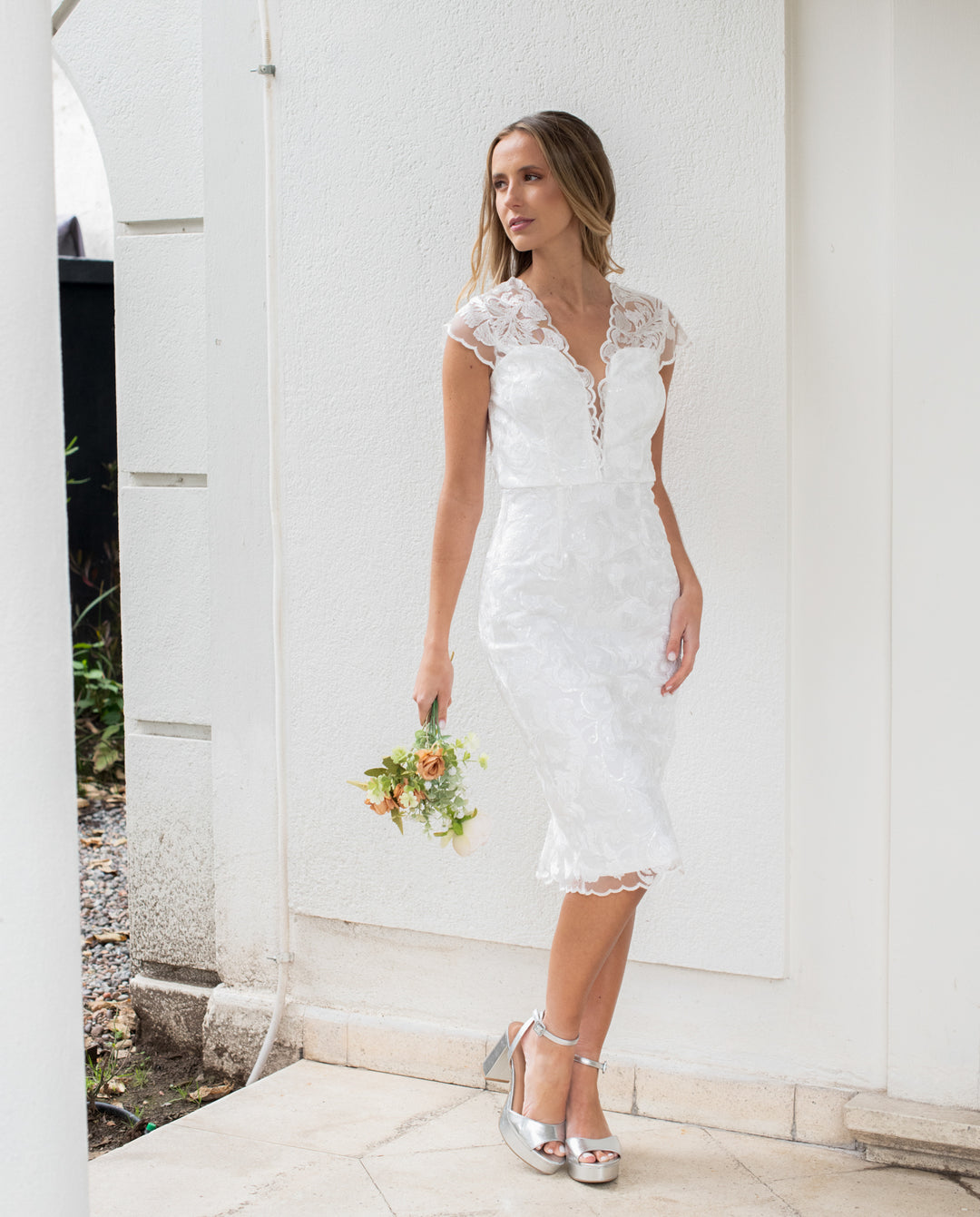 Vestido Midi de Novia Piera Blanco – MI PLACARD