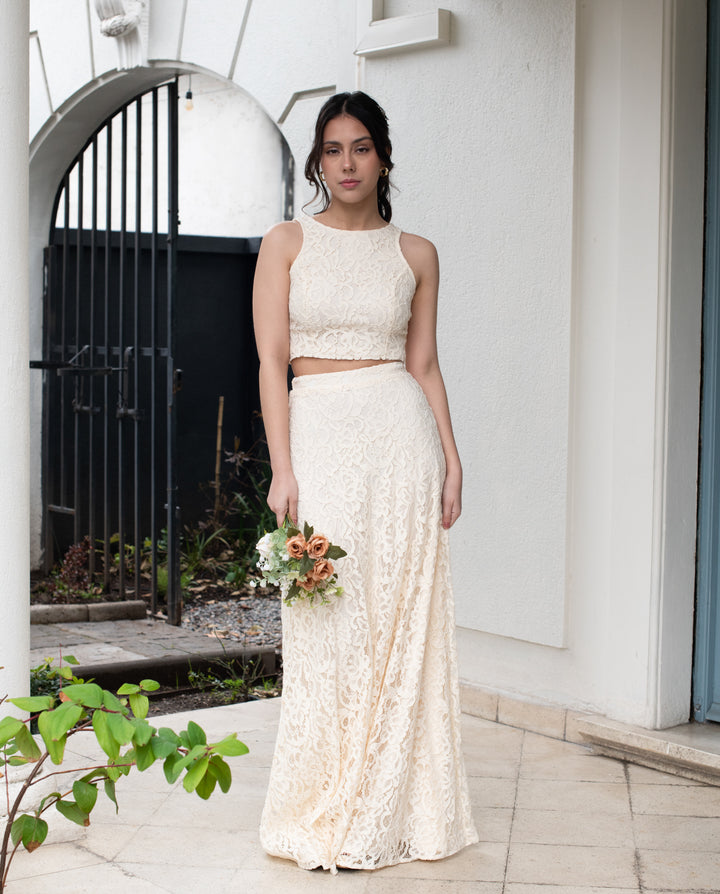 VESTIDO DE NOVIA 2 PIEZAS CONJUNTO EVA CREMA