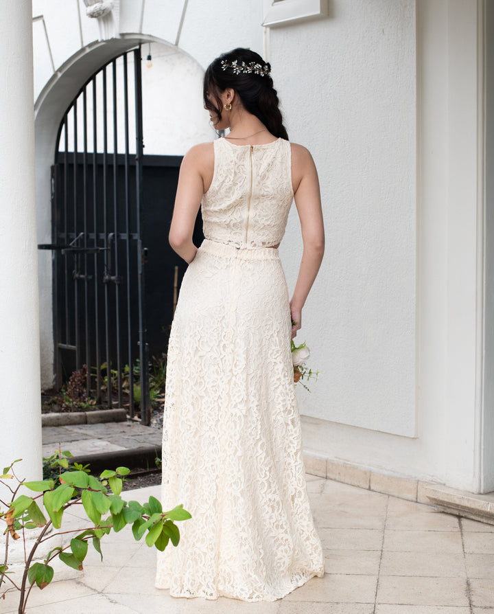 VESTIDO DE NOVIA 2 PIEZAS CONJUNTO EVA CREMA