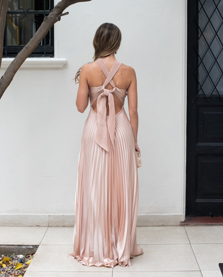 Vestido Largo de Fiesta Toscana Plisado Rose Gold