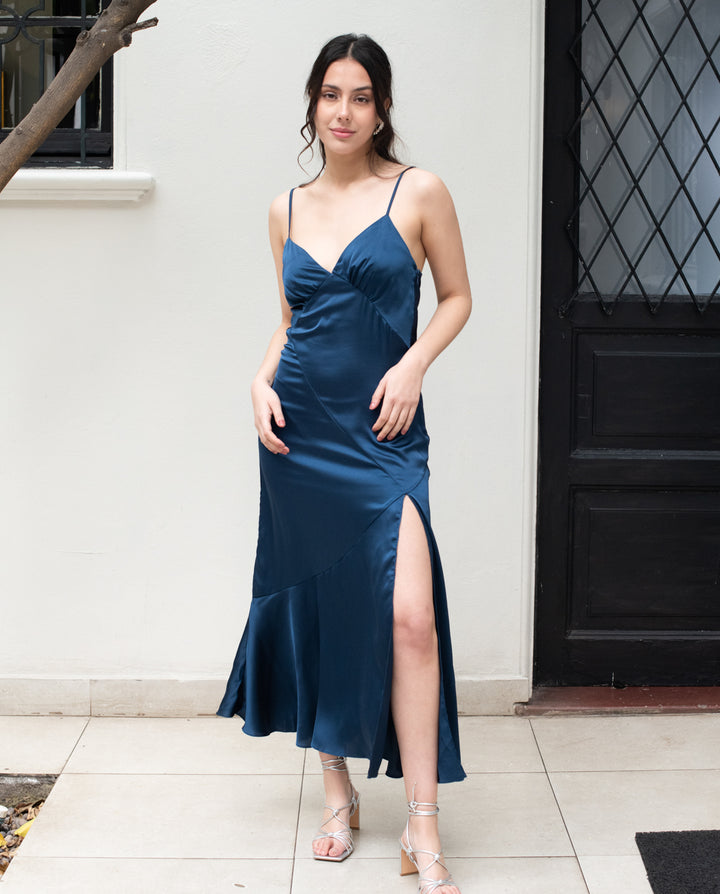 Vestido de Fiesta Midi Manuela Azul Oscuro