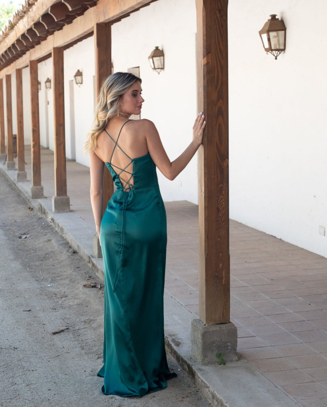 Vestido Largo de Fiesta Carla Corset Verde Oscuro