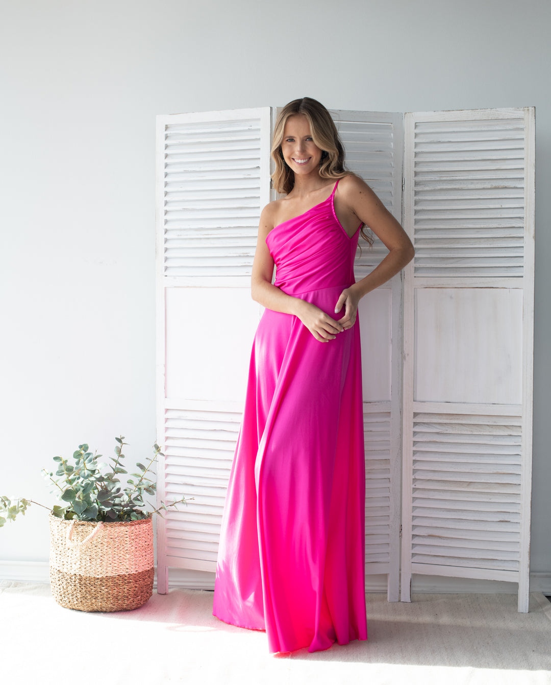 Vestido Largo de Fiesta Loreto Asimetrico Fucsia